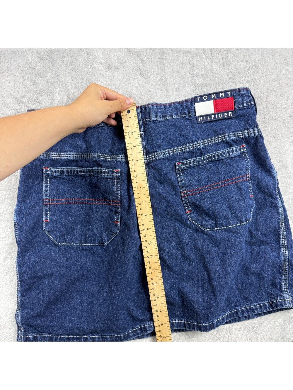 VTG Tommy Hilfiger Denim Skirt Womens 13 Jeans Flag Logo Worker Y2K Canada Made - Picture 6 of 11